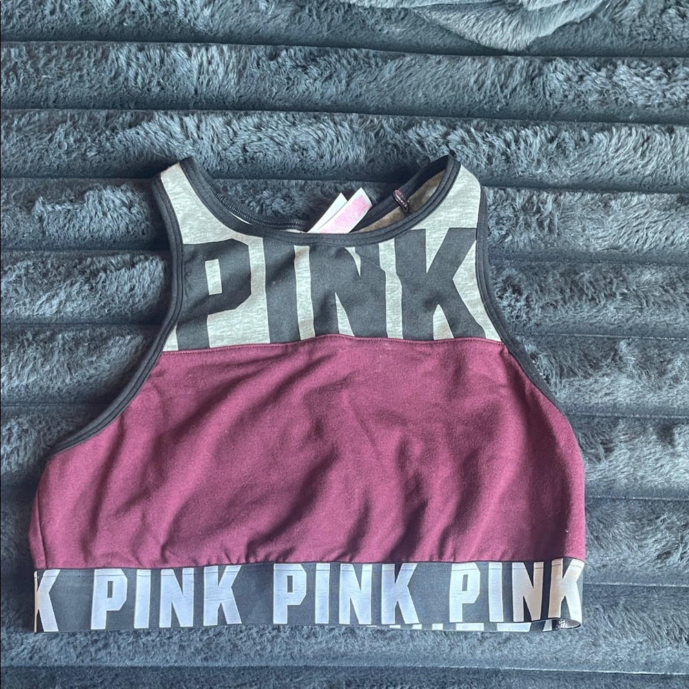 PINK Victoria's Secret Maroon and Gray Sports Bra